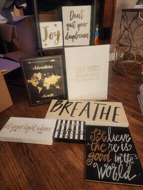 Inspirational Wood Sign Lot 8pc Wall Art Decor Motivational Quotes Map Canvas